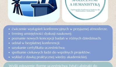 [Patronat] V Ogólnopolska Konferencja Naukowa Doktorantów i Studentów „Między naukami społecznymi a humanistyką”