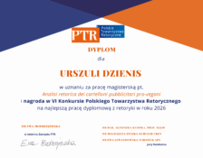 Wyniki VI Konkursu Polskiego Towarzystwa Retorycznego na najlepszą pracę dyplomową z zakresu retoryki